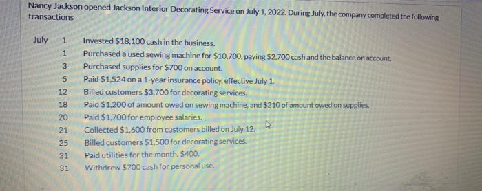  Nancy Jackson opened Jackson Interior Decorating Service on July 1, 2022.