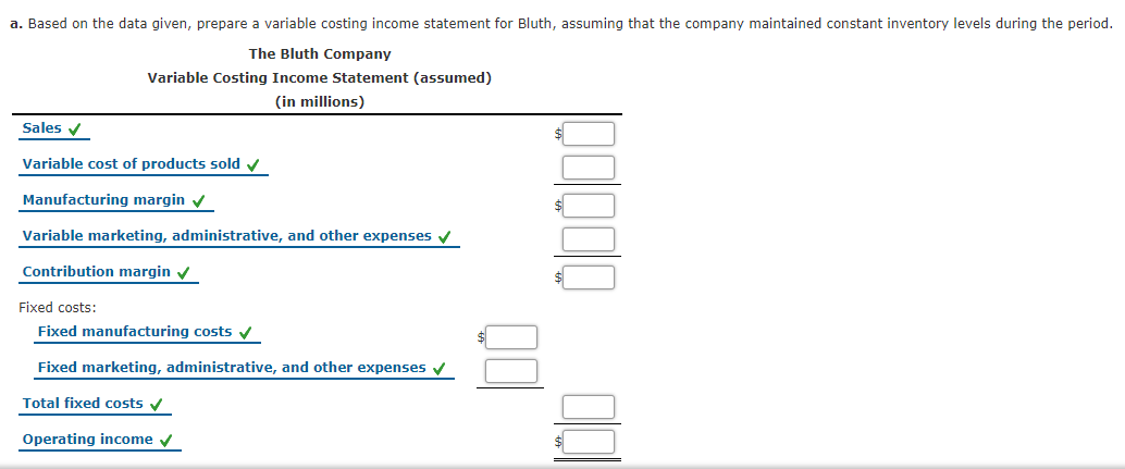 income statement of The Bluth Company: (in millions) Sales $177,400 Operating costs:
