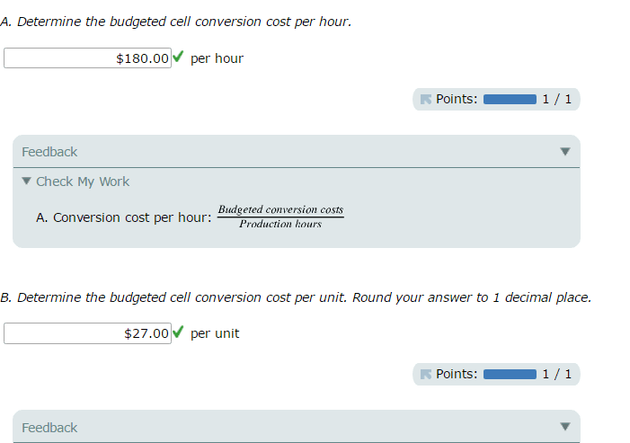 $324,000 for 1,800 production hours. Each unit requires 9 minutes of cell