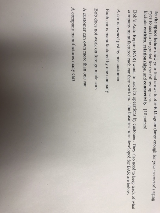  In the space below draw your final crows foot E-R Diagram