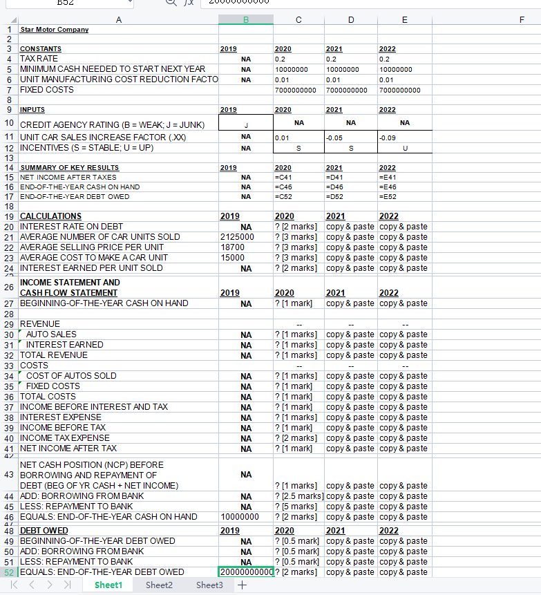 Refer to Table 1. Write the Excel formula for each cell marked