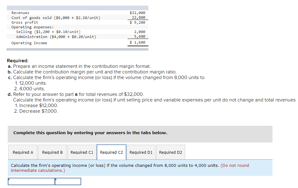 Cost of goods sold ($6,000 + $2.10/unit) Gross profit Operating expenses :