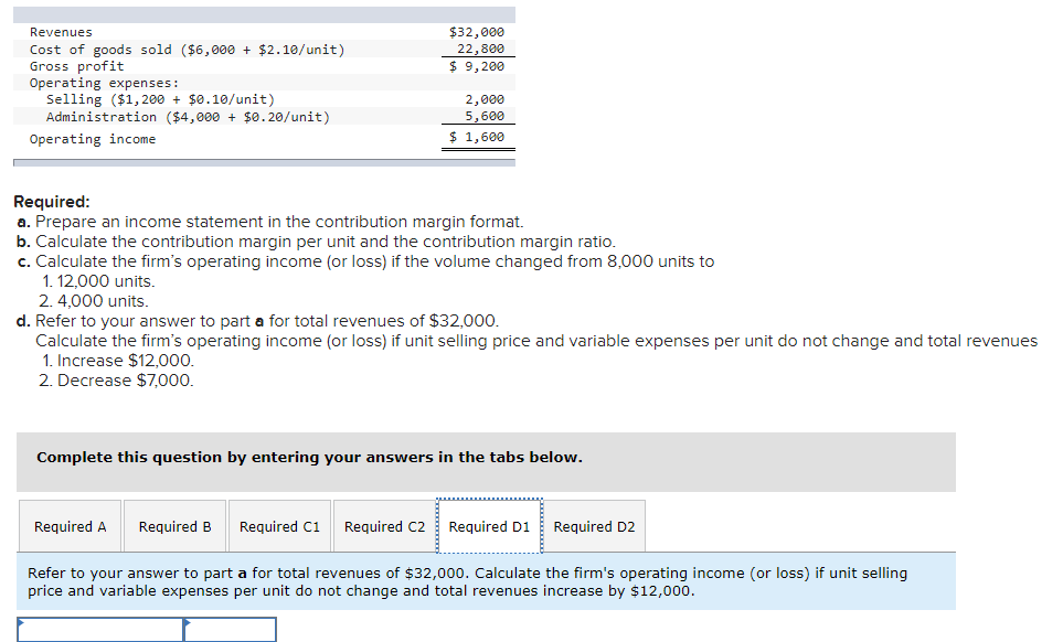Selling ($1,200 + $0.10/unit) Administration ($4,000 + $0.20/unit) Operating income 2,000 5,600