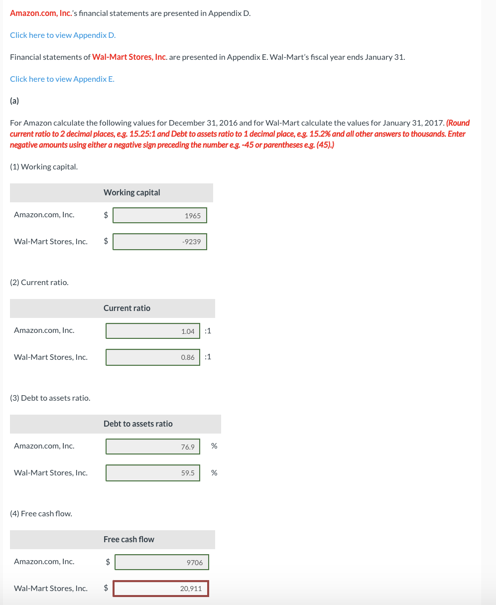 need help with finding walmarts cash flow. i tried the answer 20,911