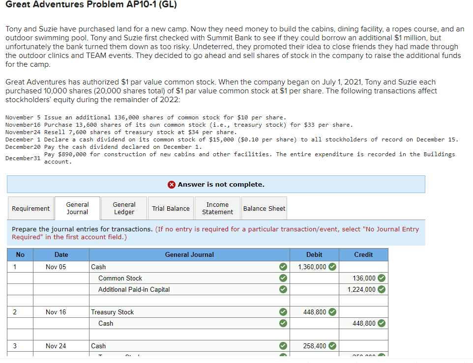 revenue and expense. Any idea what's wrong? 3 Nov 24 258,400 Cash