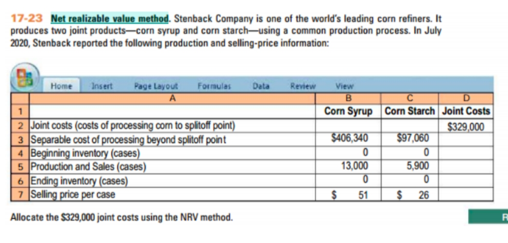  17-23 Net realizable value method. Stenback Company is one of the