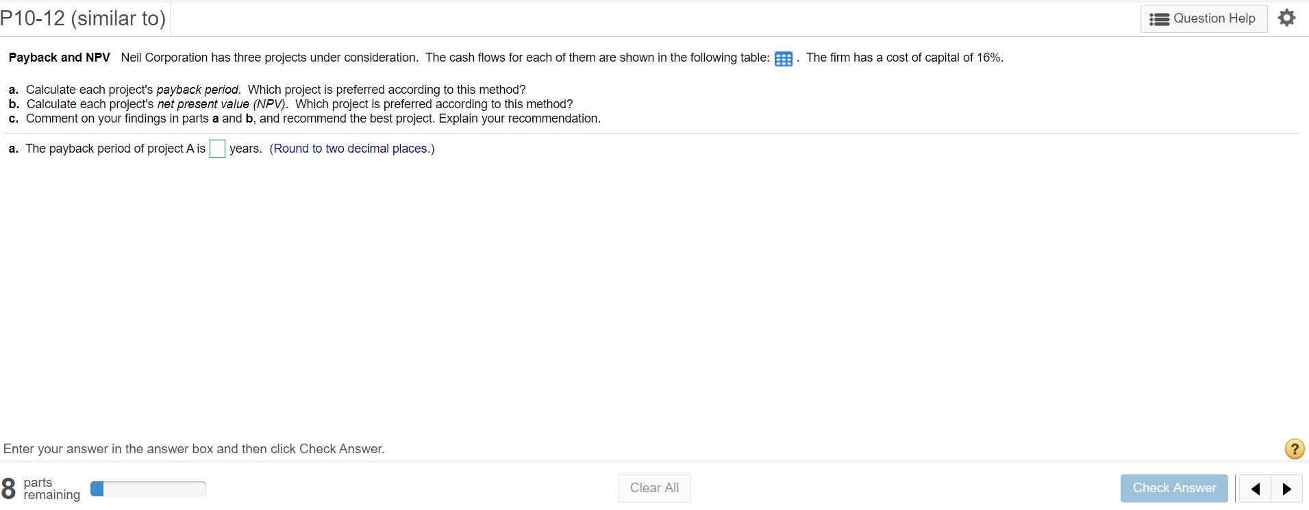 Help solving this please? P10-12 (similar to) Question Help Payback and
