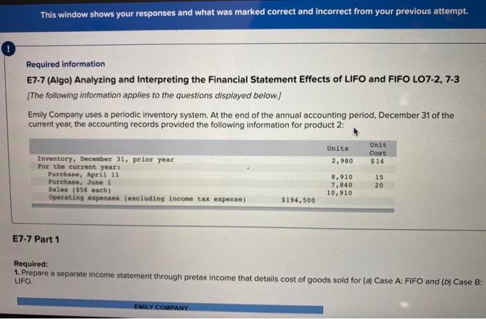  This window shows your responses and what was marked correct and