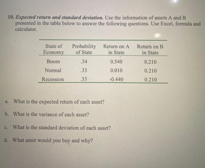 thumbs up for all correct answers. 10. Expected return and standard deviation.