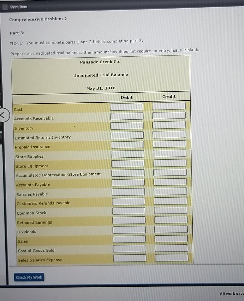  Print Item Comprehensive Problem 2 Part 3: NOTE: You must complete
