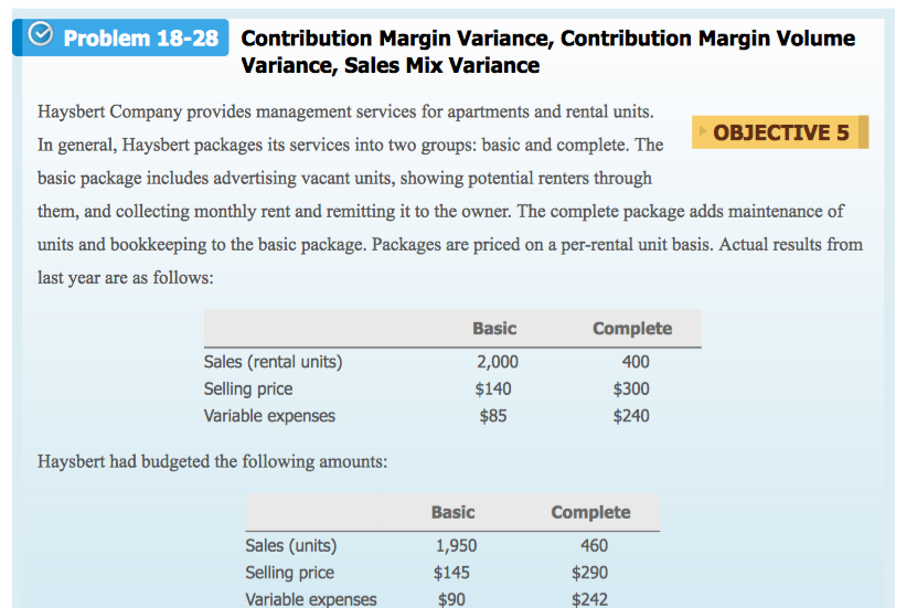  Problem 18-28 Contribution Margin Variance, Contribution Margin Volume Variance, Sales Mix