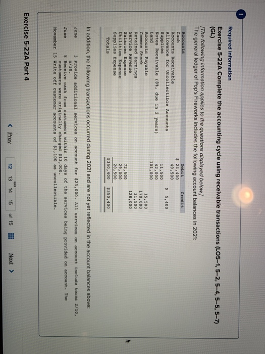  Required information Exercise 5-22A Complete the accounting cycle using receivable transactions