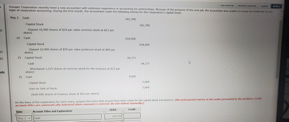  answer explained please 5 CALCULATOR PRINTER VERSION Grouper Corporation recently hired