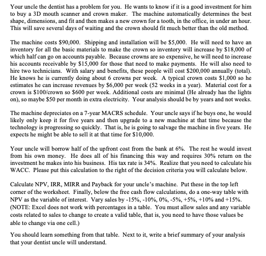 MACRS Table Your uncle the dentist has a problem for you.