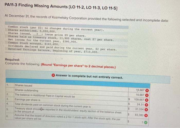  PA11-3 Finding Missing Amounts [LO 11-2, LO 11-3, LO 11-5) At