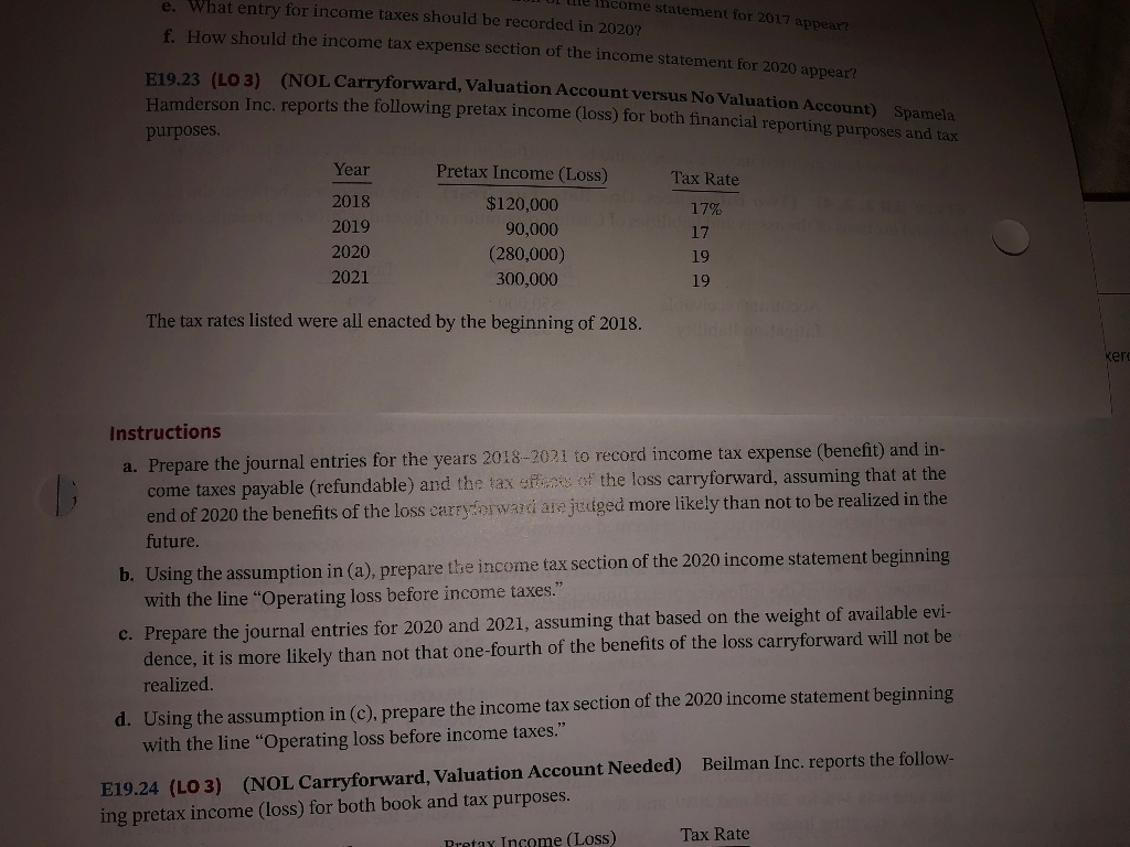  Thcome statement for 2017 appear? e. What entry for income taxes