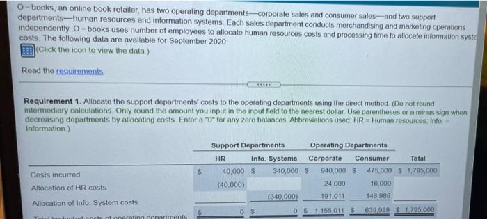 percentage of their services provided to other support departments (Round percentages to