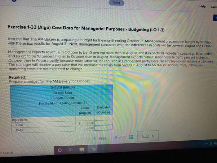  Savod Help Save Exercise 1-33 (Algo) Cost Data for Managerial Purposes
