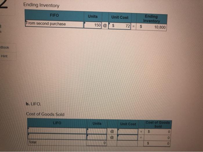 of goods sold and ending inventory: multiple purchases LO 5-1 Cortez Company