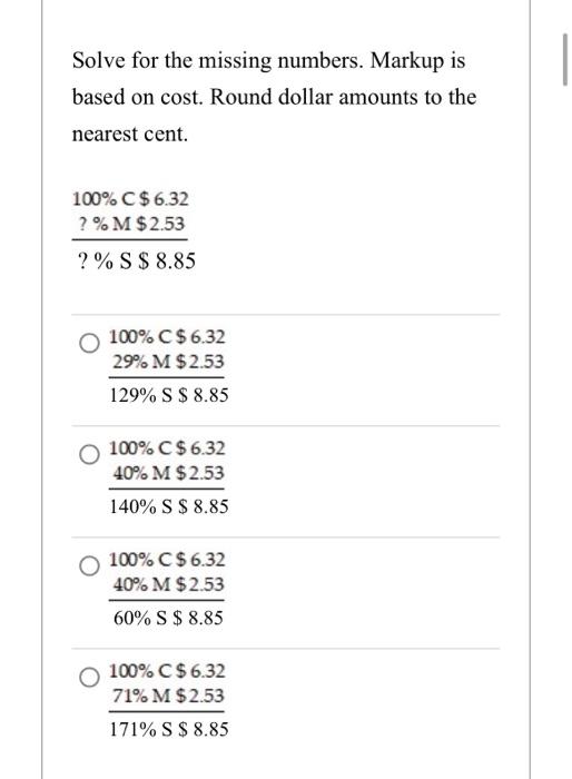 What was the percent markup on cost? 24% % 33% 34% 35%