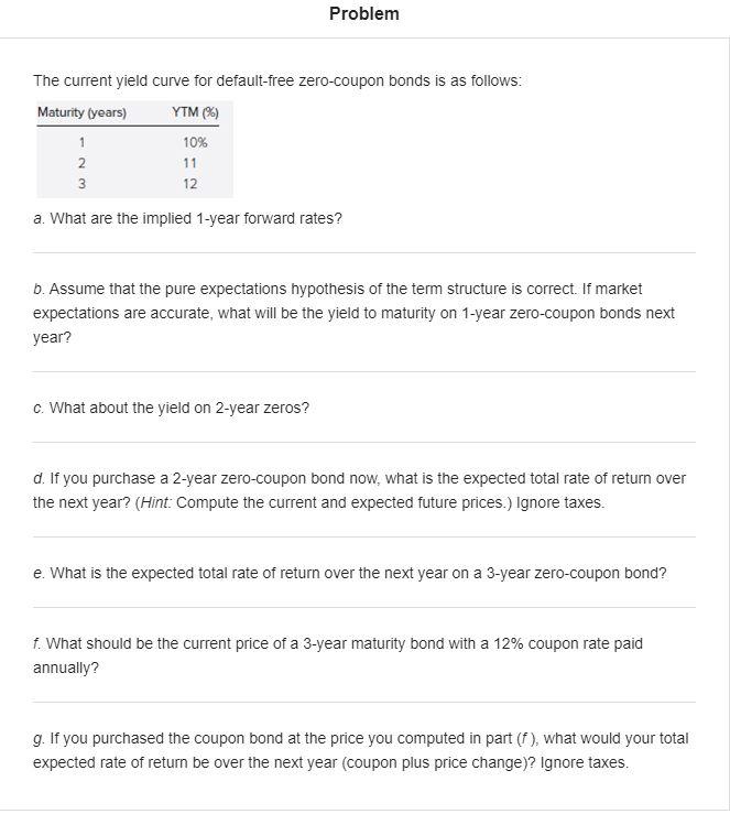  Problem The current yield curve for default-free zero-coupon bonds is as