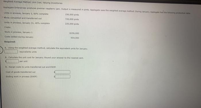  Weighted Average Method, Unit Cost, Valuing Inventories Applegate Enterprises produces premier