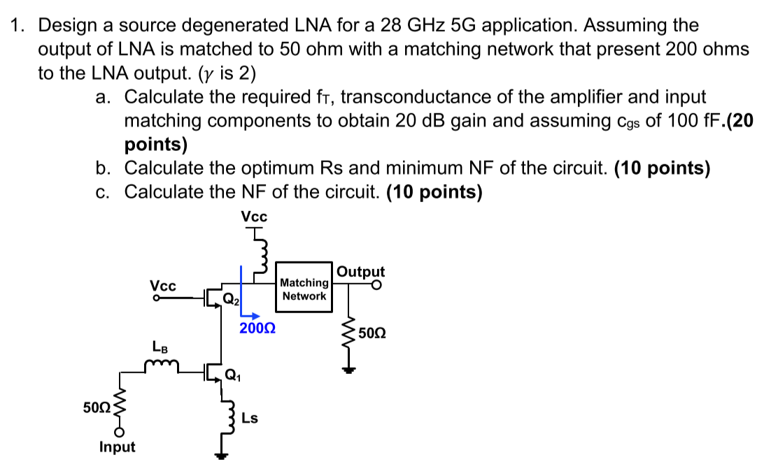  This is whole problem 1. Design a source degenerated LNA for