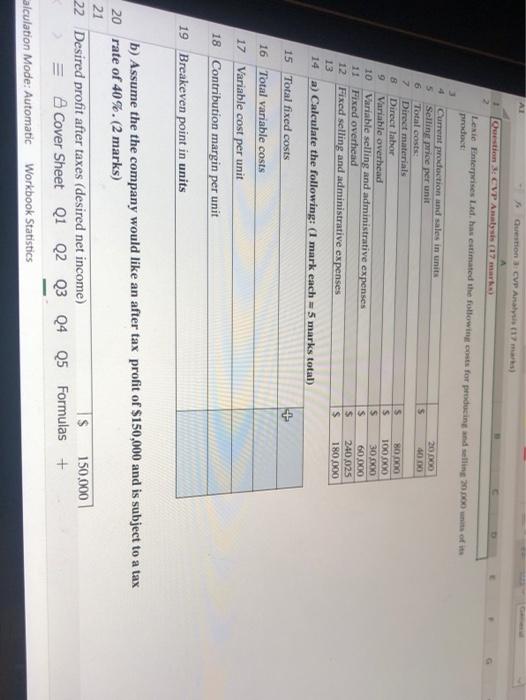  AL Question : CVP Analysis (17) Question : CVP Analysis (17)