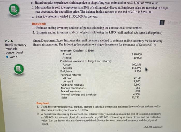  P 96 Retail inventory method; conventional: LO94 need solution please e.
