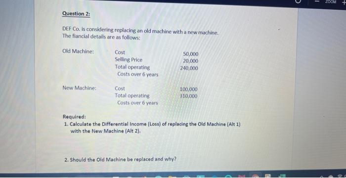  DEF Co, is considering replacing an old machine with a new
