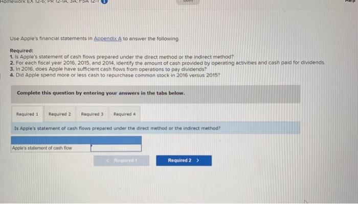  Homework EA 12- HUP Use Apple's financial statements in Appendix A