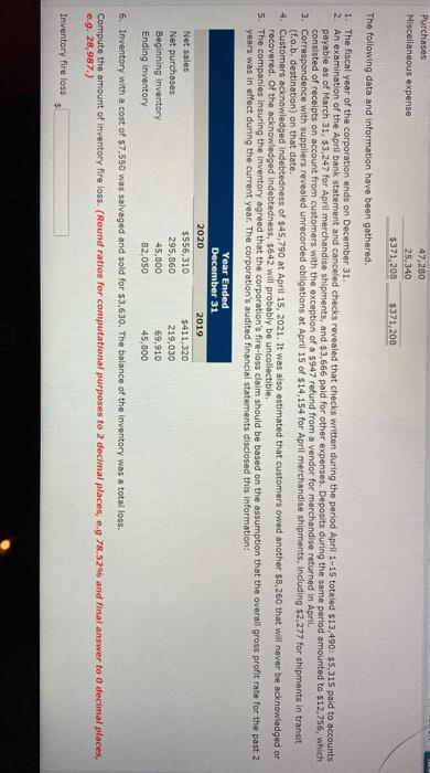 fire damaged the office and warehouse of Concord Corporation. The only accounting