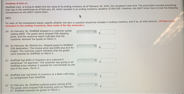  Problem 6-01A al Sheffield Corp. is trying to determine the value