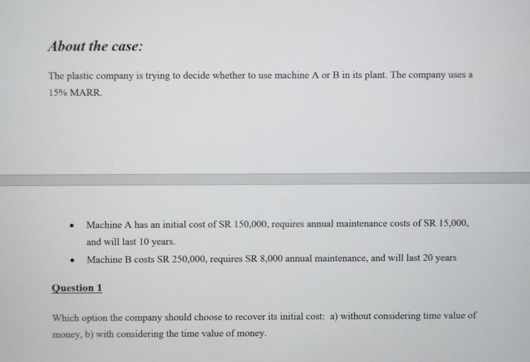  Please show clear and detailed solution About the case: The plastic