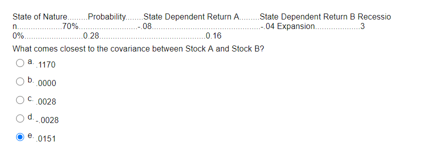 State of Nature.. ..Probability. State Dependent Return A.. State Dependent Return