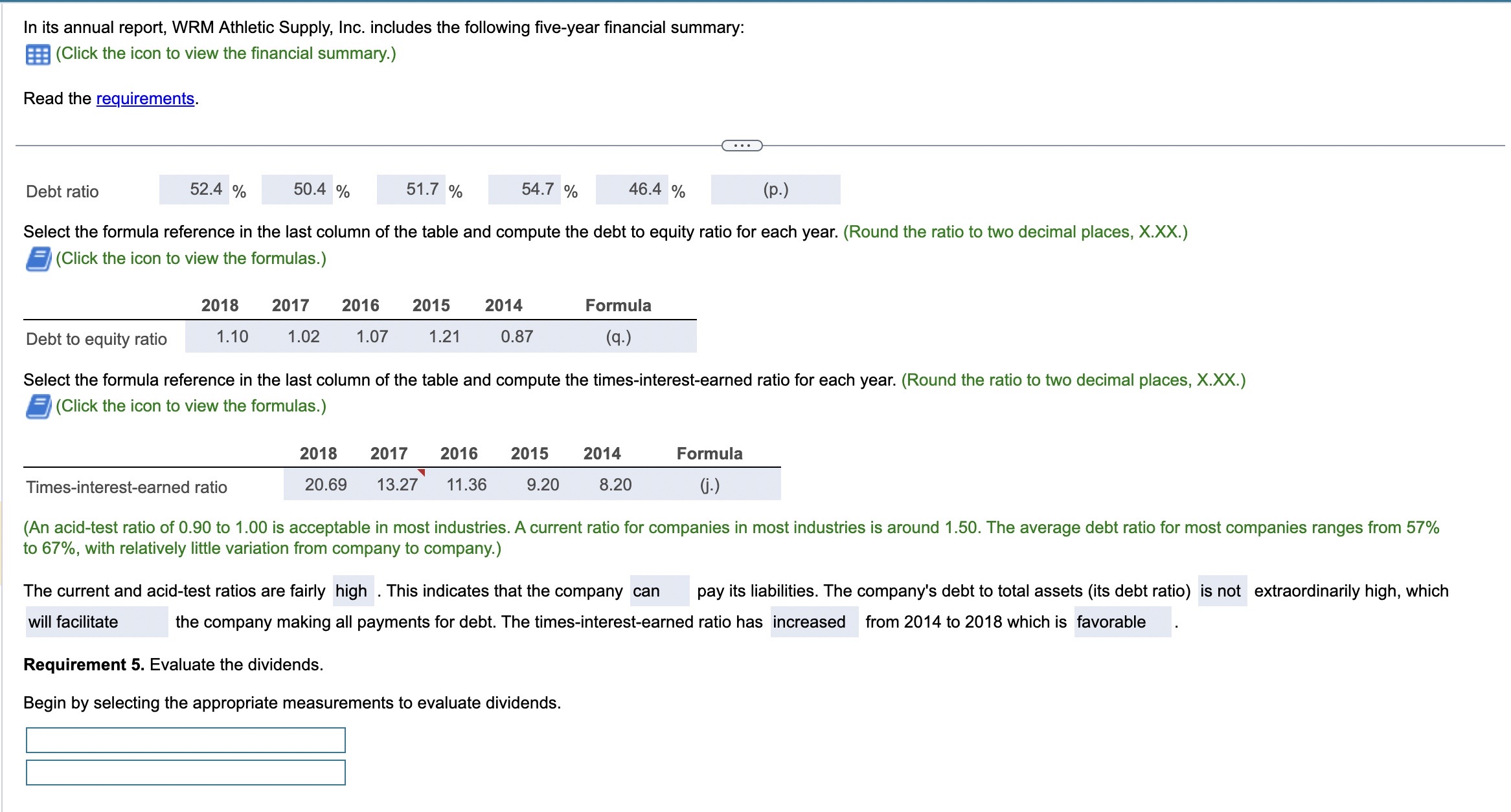 please help with the requirements !! In its annual report, WRM Athletic