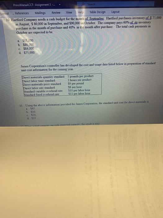  PrincilManaACCT- Assignment) -- Layout References Mailings Review View Help Table Design