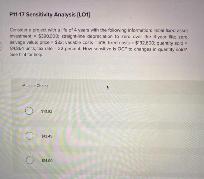 Make answer clear and precise studying for exams!! P11-17 Sensitivity Analysis (L01)