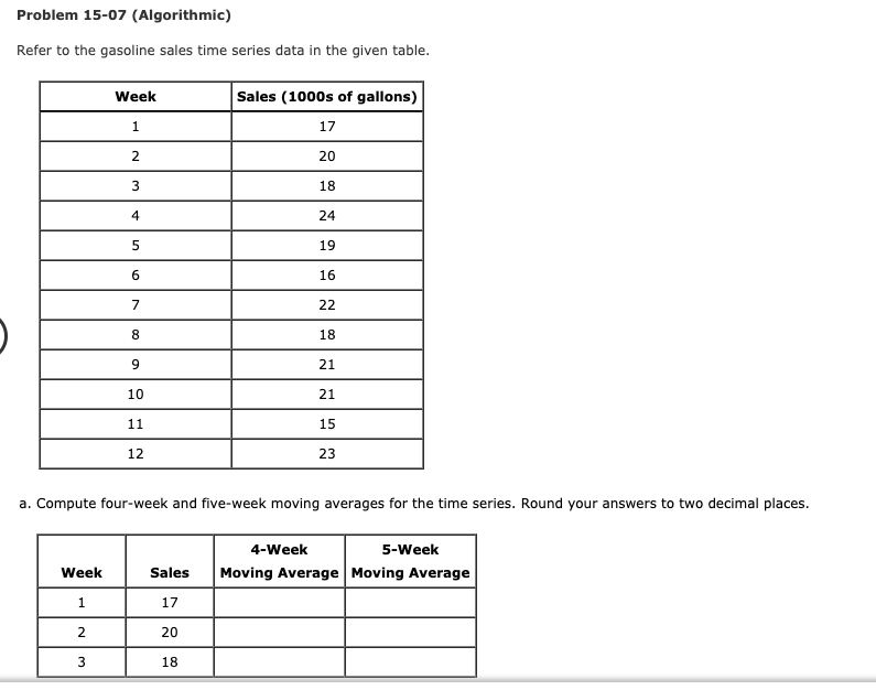 PLEASE HELP SOLVE PART A AND B Problem 15-07 (Algorithmic) Refer