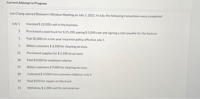 c? Current Attempt in Progress Lee Chang opened Blossom's Window Washing on
