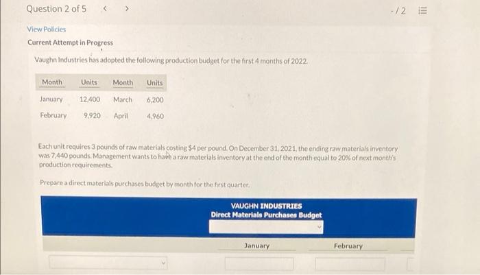  Question 2 of 5 -/2 E View Policies Current Attempt in