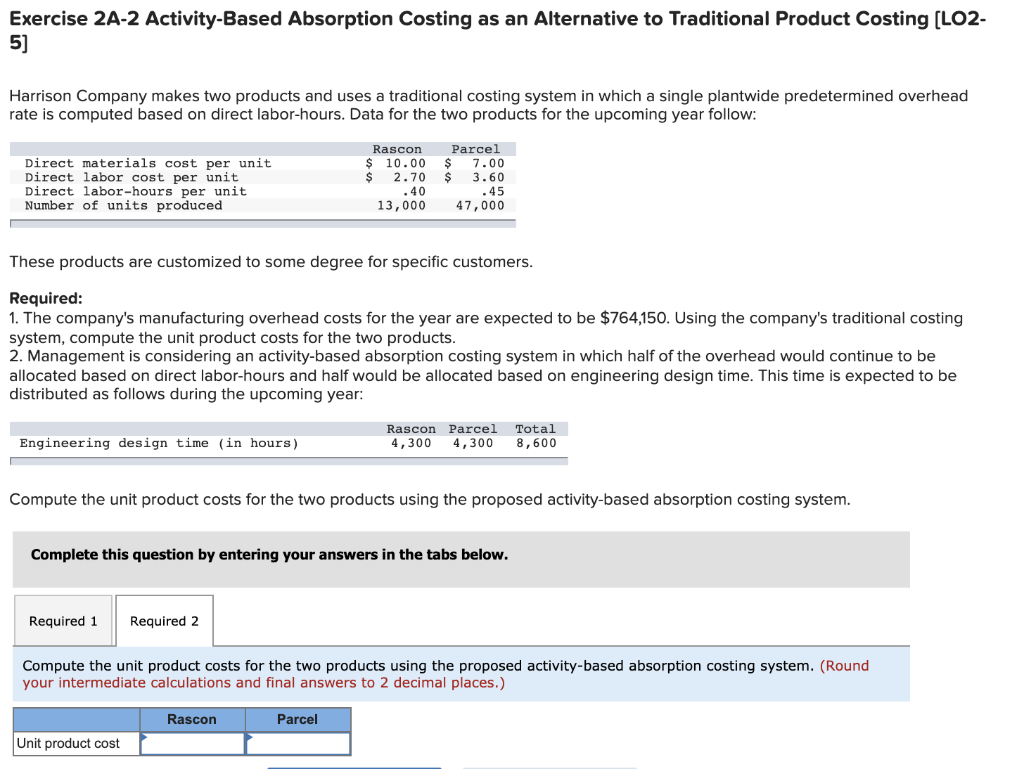  Exercise 2A-2 Activity-Based Absorption Costing as an Alternative to Traditional Product