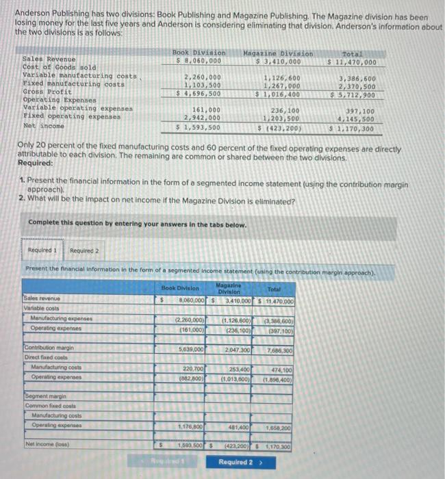  need help with these practice problems Anderson Publishing has two divisions: