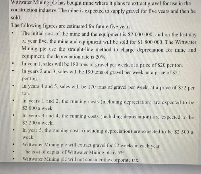  . Wittwater Mining plc has bought mine where it plans to