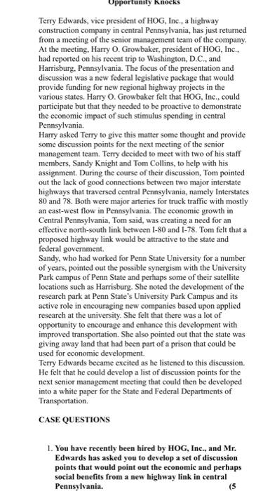 answer the question below Opportunity knocks Terry Edwards, vice president of HOG,