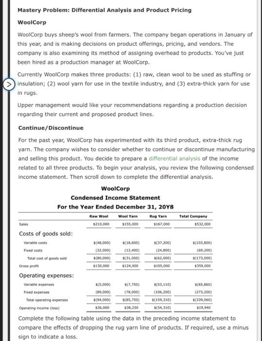  can you help ! Mastery Problem: Differential Analysis and Product Pricing