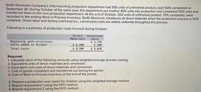  Required 1: Required 2: Required 3: Required 4: Smith Electronic Company's