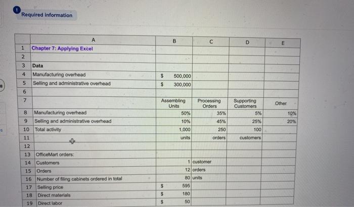  Required information B C D E 1 Chapter 7: Applying Excel