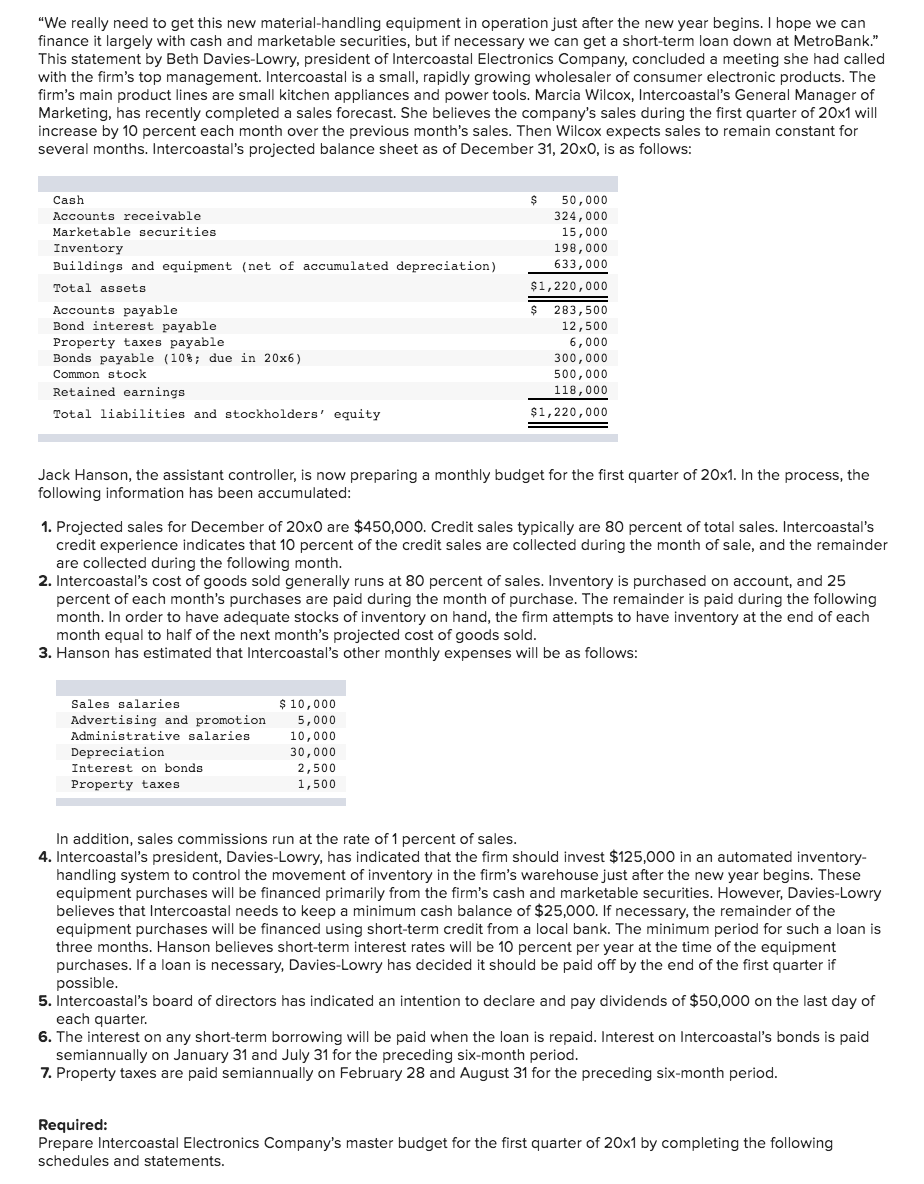  "We really need to get this new material handling equipment in