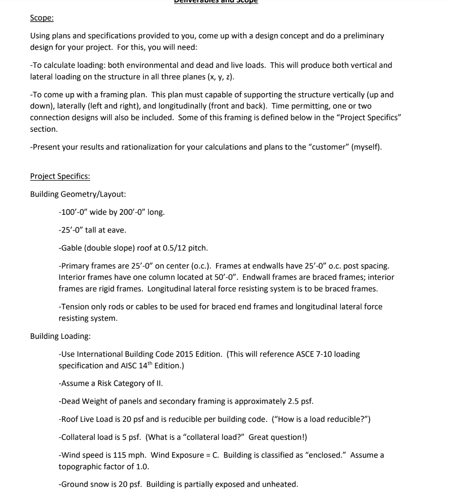 Scope: Using plans and specifications provided to you, come up with